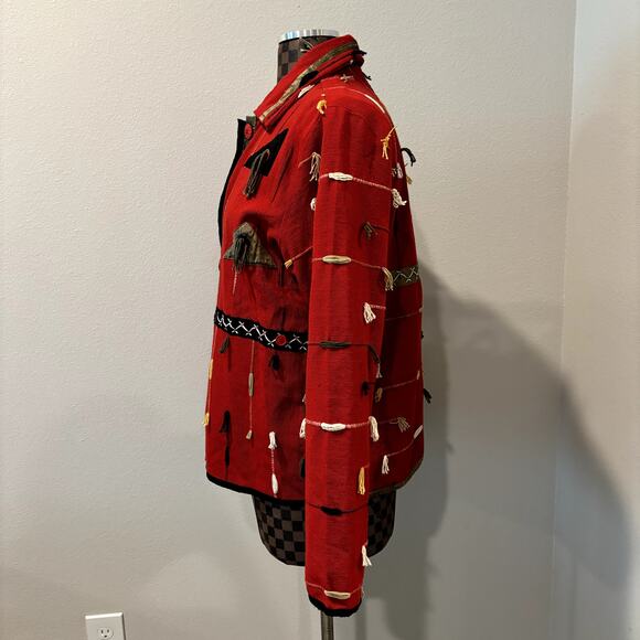 Orvis Funky Red Jacket Medium Shacket OpArt Avant Garde Southwestern Country - Picture 3 of 11